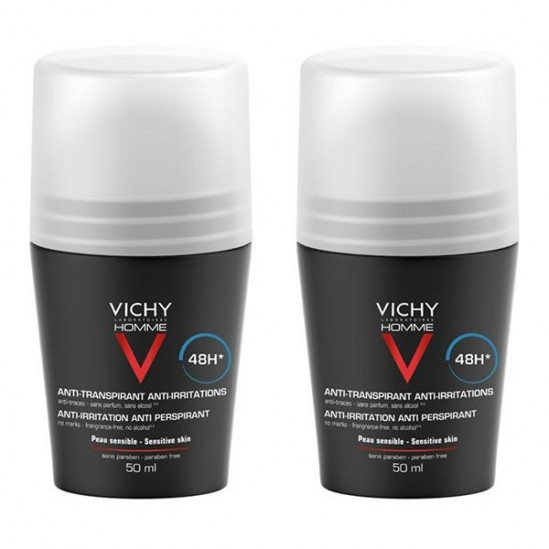 Vichy homme déodorant bille peaux sensibles 50ml x2