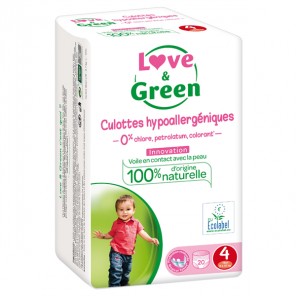 Love and Green culottes hypoallergéniques taille 4 paquet de 20