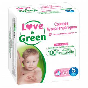 Love And Green Couches Hypoallergéniques Taille 5 11 à 25Kg Paquet de 40