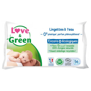 Love And Green Lingettes à l'Eau Paquet de 56