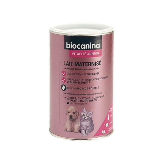 Biocanina lait maternisé en poudre pour chiens chats + biberon 400 g