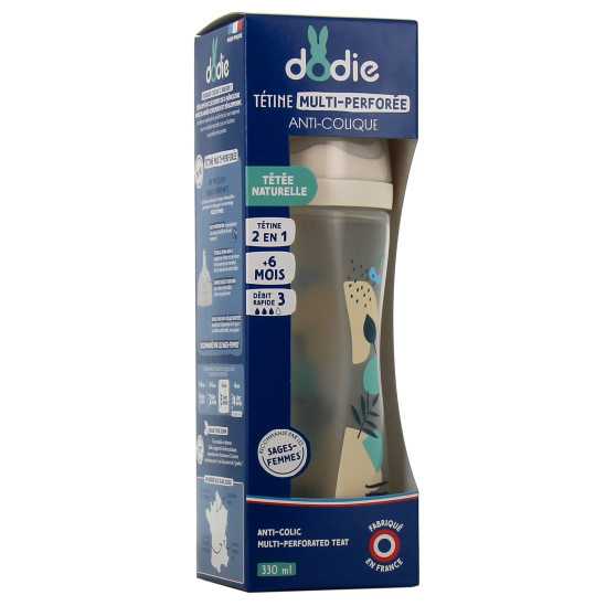Dodie Biberons Plastique 330Ml Plus de 6 Mois Nature Bleu Débit 3 pas cher 3ppharma