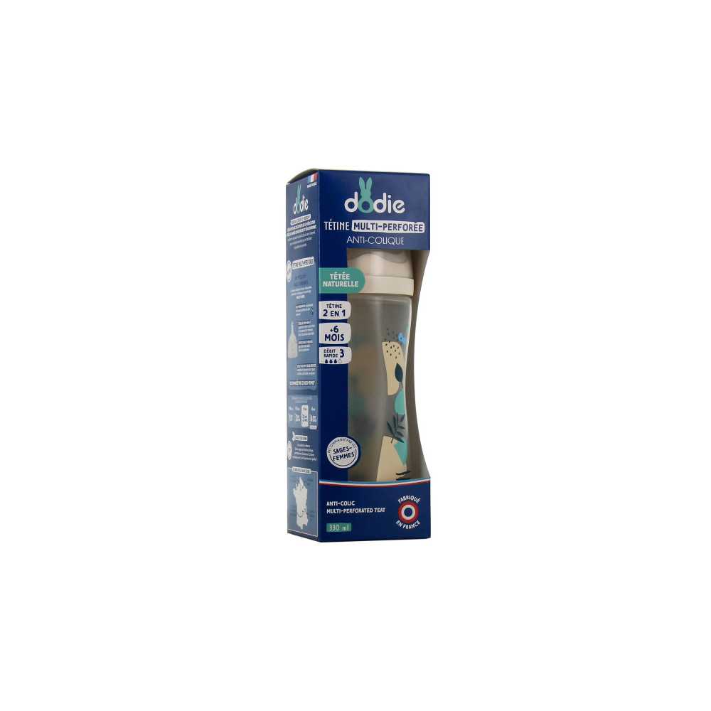 Dodie Biberons Plastique 330Ml Plus de 6 Mois Nature Bleu Débit 3 pas cher 3ppharma